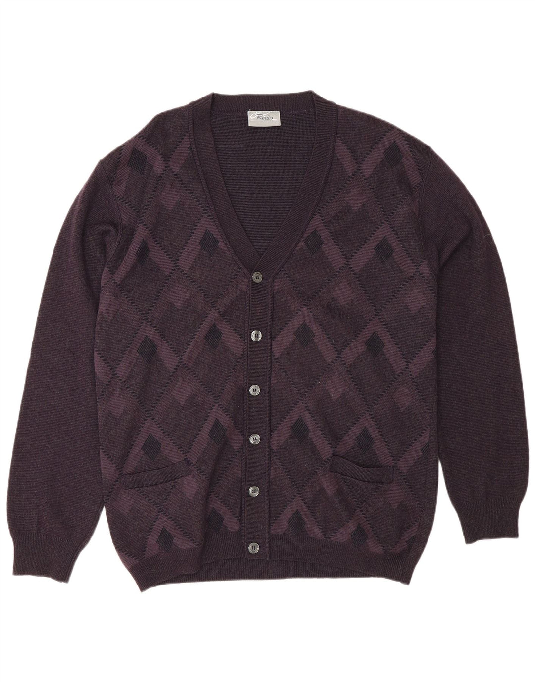 Rodes Herre Cardigan Sweater 2XL Lilla Argyle/Diamond Wool