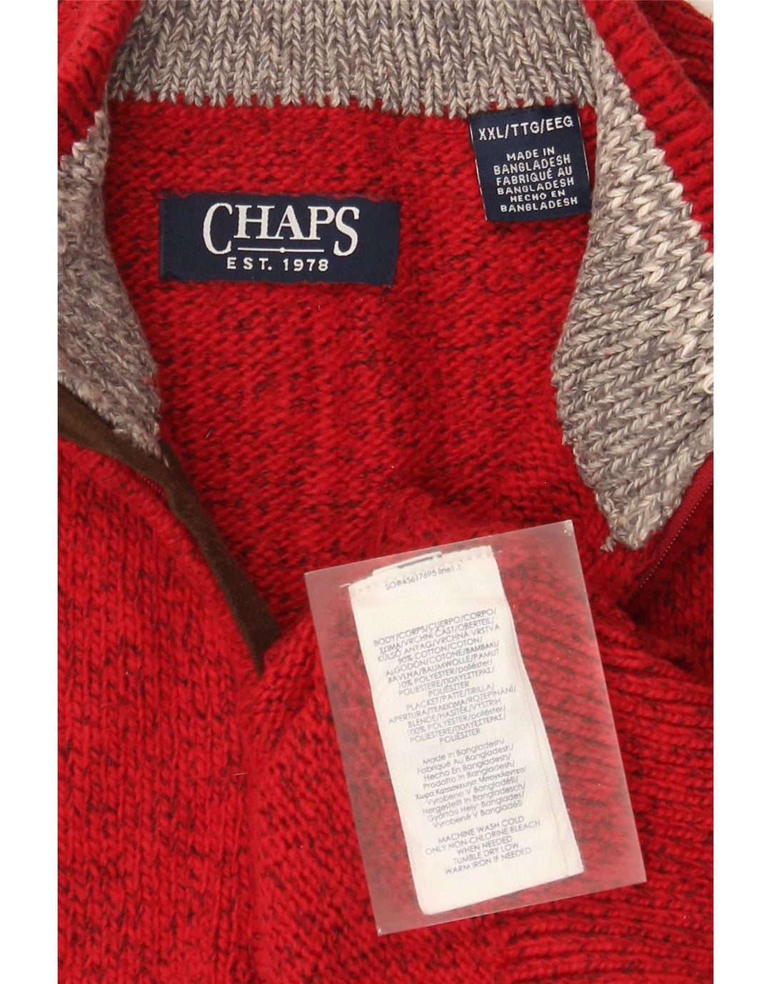 Chaps Herre Zip Neck Jumper Sweater 2XL Rød Flecked Bomuld