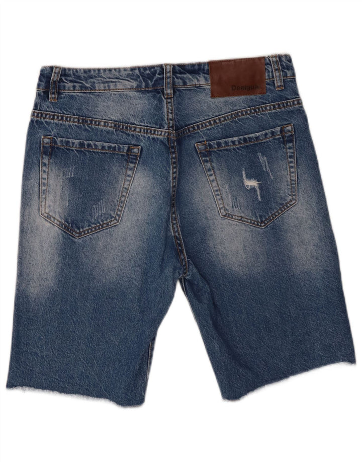 Desigual Herre Distressed Denim Shorts W30 Medium Blue Patchwork Bomuld