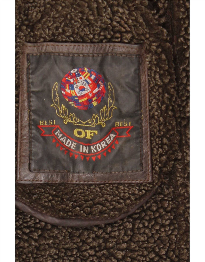Vintage Herre Sherpa Læderjakke UK 40 Stor Brun