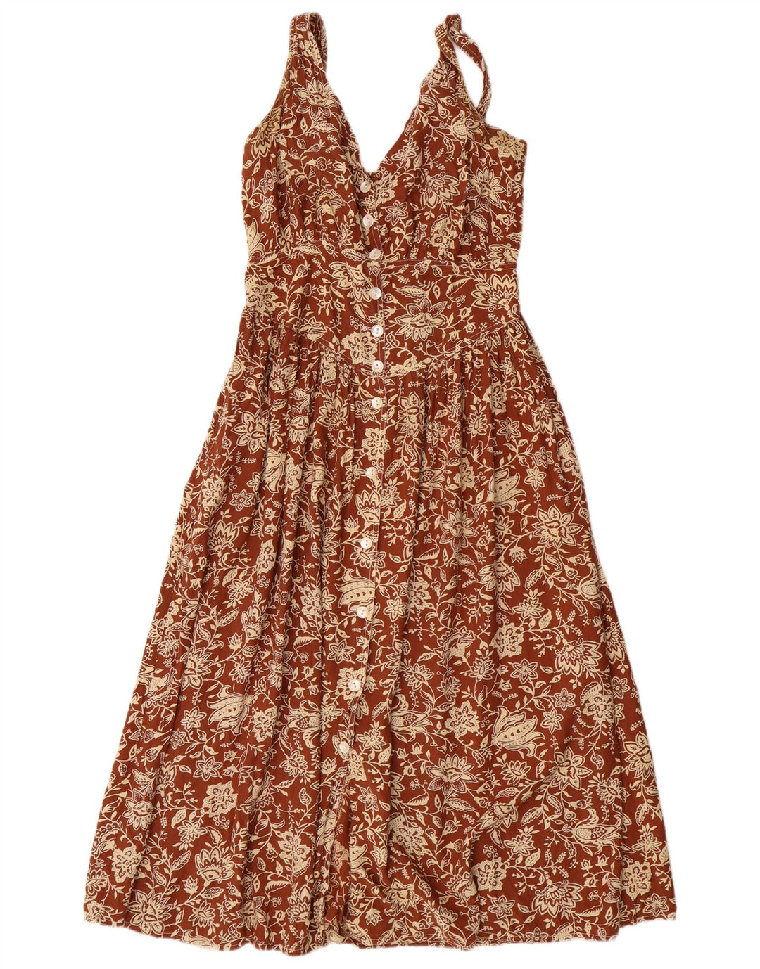 Express Kvinders Ærmeløs A-Line Kjole UK 12 Medium Brown Floral Viscose