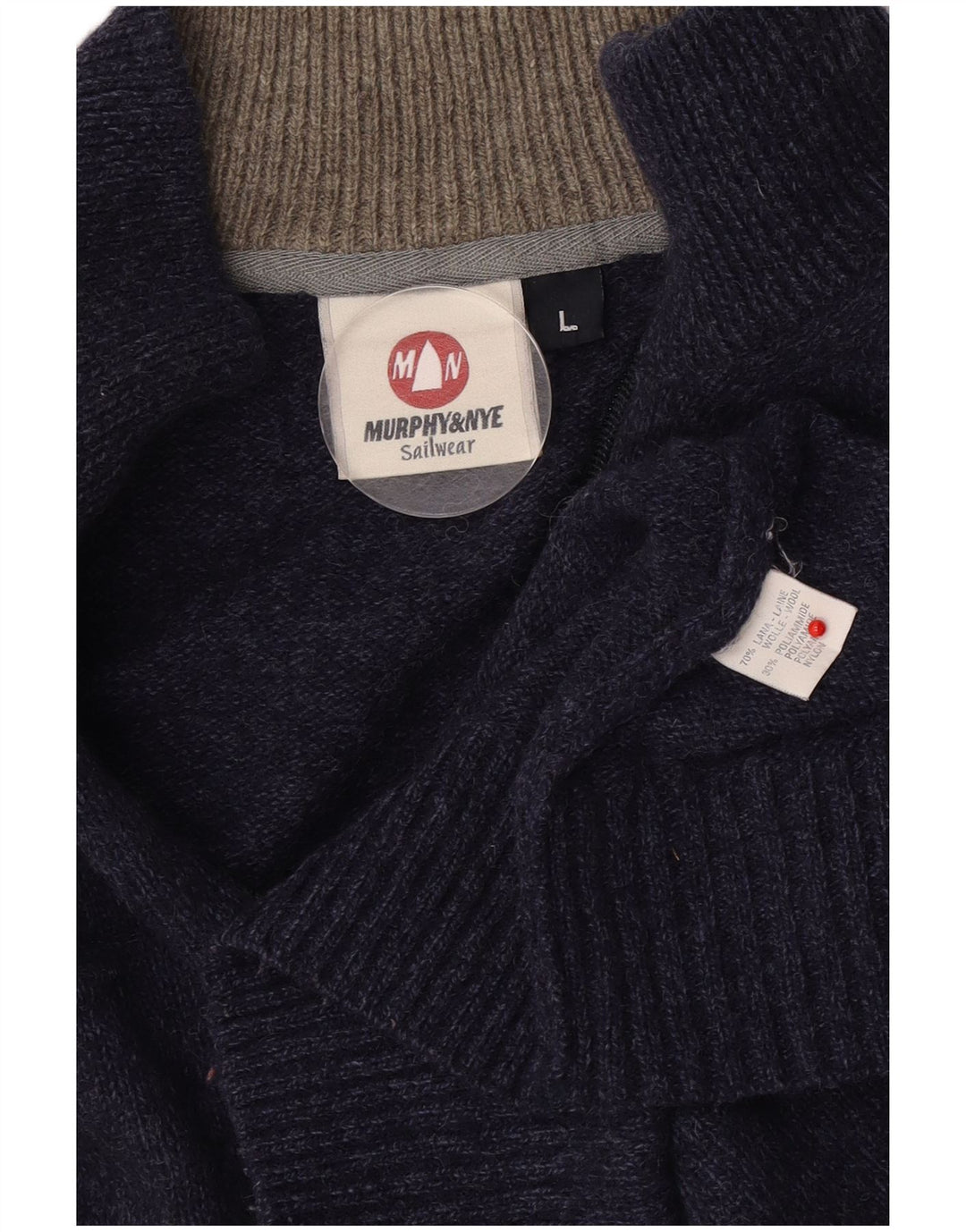 Murphy & Nye Herre Zip Neck Jumper Sweater Large Navy Blue Wool