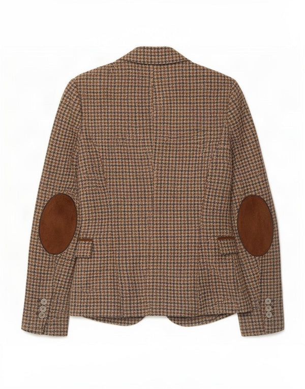 Zara Dame 1-knaps blazerjakke UK 10 Small Brown Houndstooth Uld