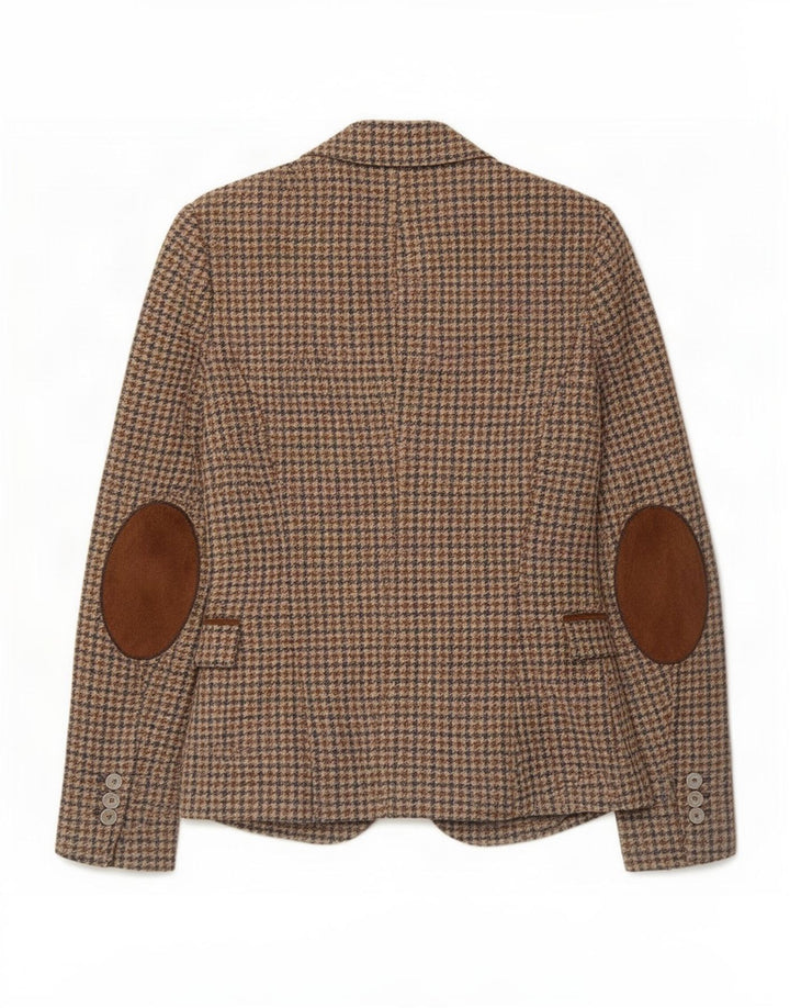 Zara Dame 1-knaps blazerjakke UK 10 Small Brown Houndstooth Uld