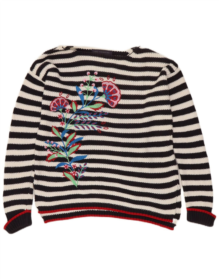 MARKS & SPENCER Dame Boat Neck Jumper Sweater UK 10 Small Black Floral