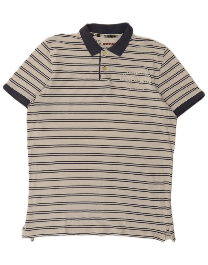 Murphy & Nye Herre Sailmakers Grafisk Rugby Polo Shirt Stor hvid stribet