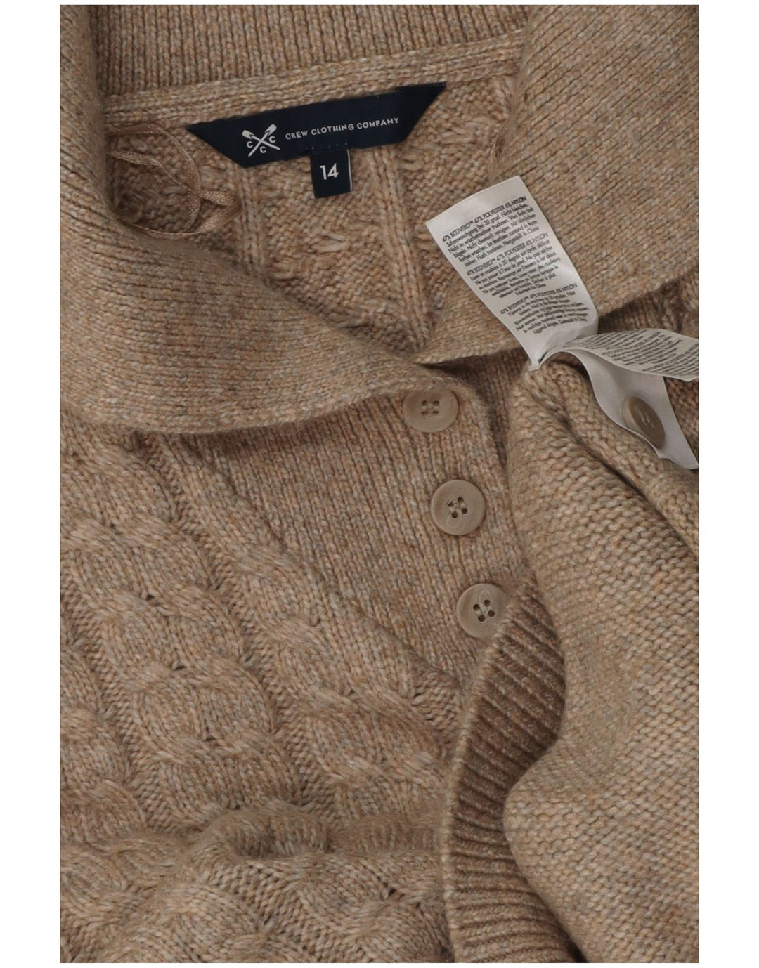 Besætningstøj Dame Polo Neck Jumper Sweater UK 14 Medium Beige Polyester