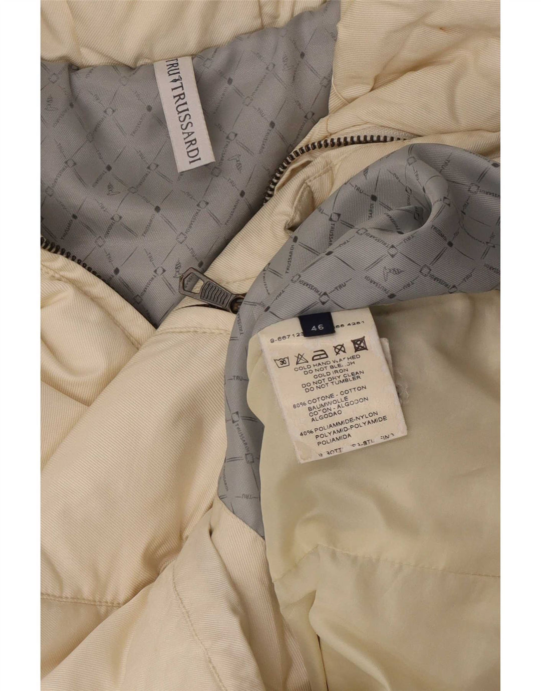 Trussardi Polstret jakke til kvinder IT 46 Large Off White Bomuld