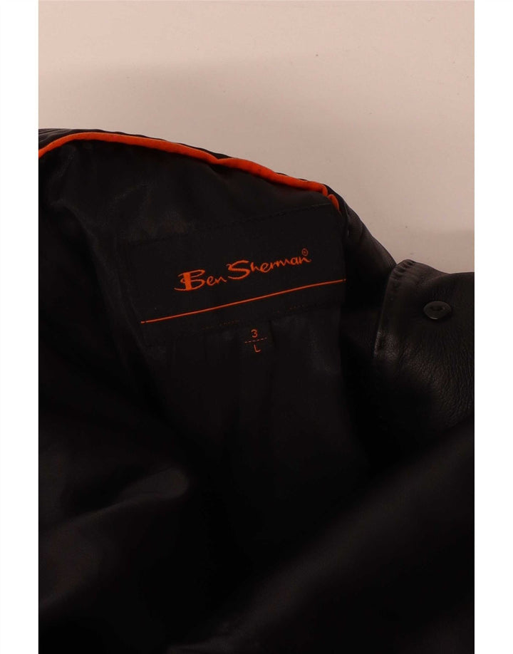 Ben Sherman Herre 3-knaps læderblazerjakke UK 40 Large Black