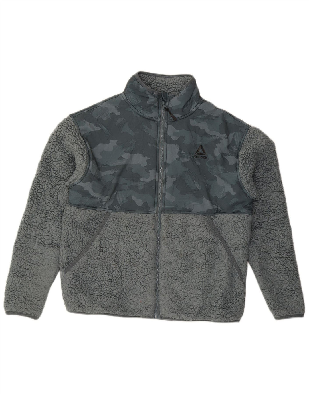 REEBOK Boys Fleece Jacket 13-14 Years Blue Camouflage