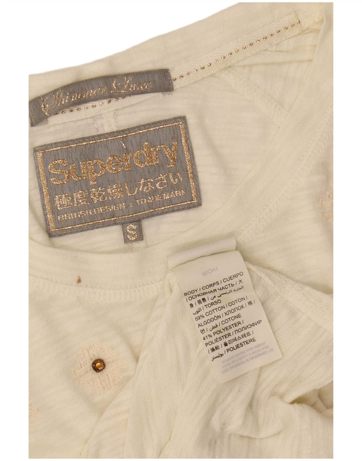 SUPERDRY T-shirt top til kvinder UK 10 Lille hvid bomuld