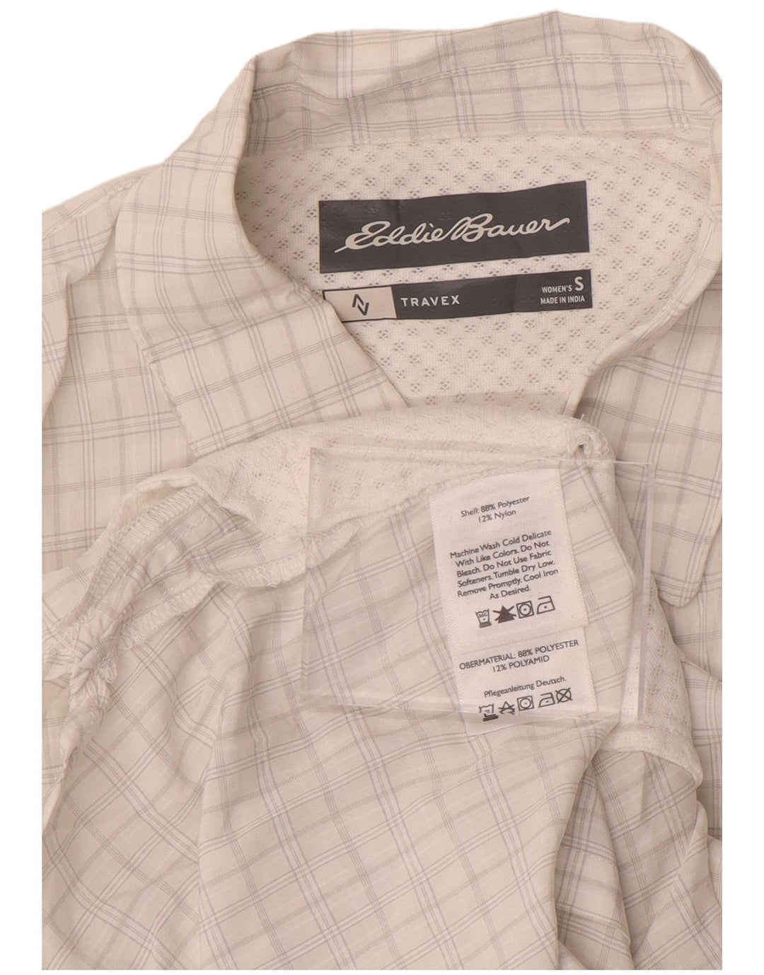 EDDIE BAUER Dameskjorte UK 10 Lille hvid ternet polyester