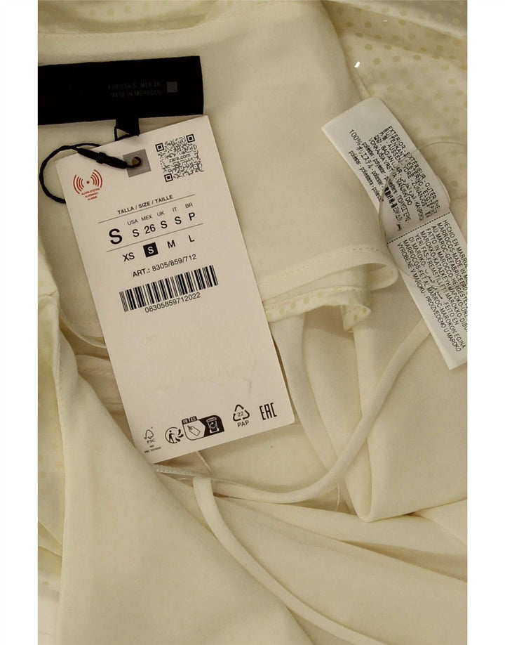 Zara Womens Crop Off Shoulder Top UK 10 Small Off White Flecked Polyester
