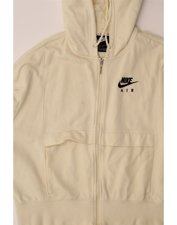 NIKE Womens Oversized Graphic Zip Hoodie Sweater UK 14 Medium Beige Cotton Vintage Nike and Second-Hand Nike from Messina Hembry 