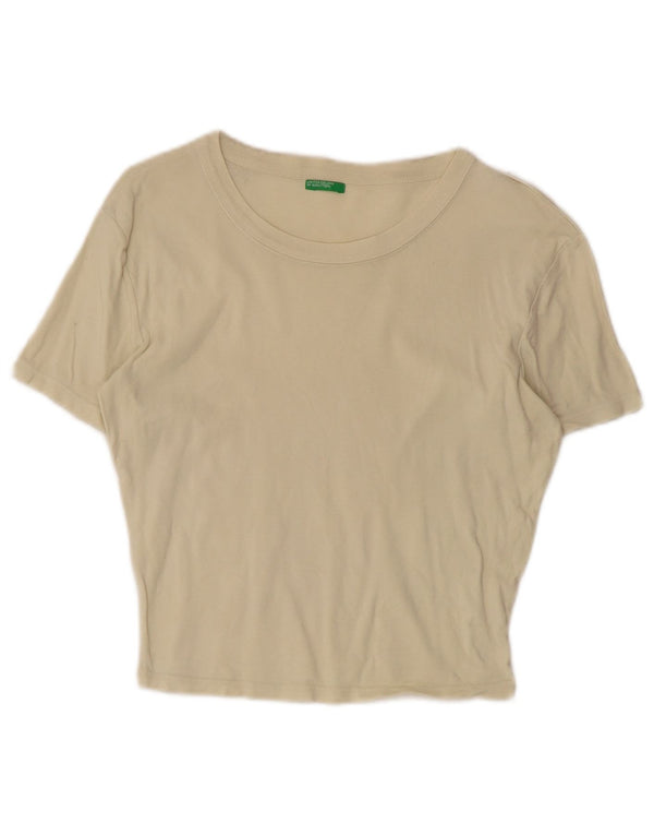 Benetton Womens Crop T-Shirt Top UK 12 Medium Beige