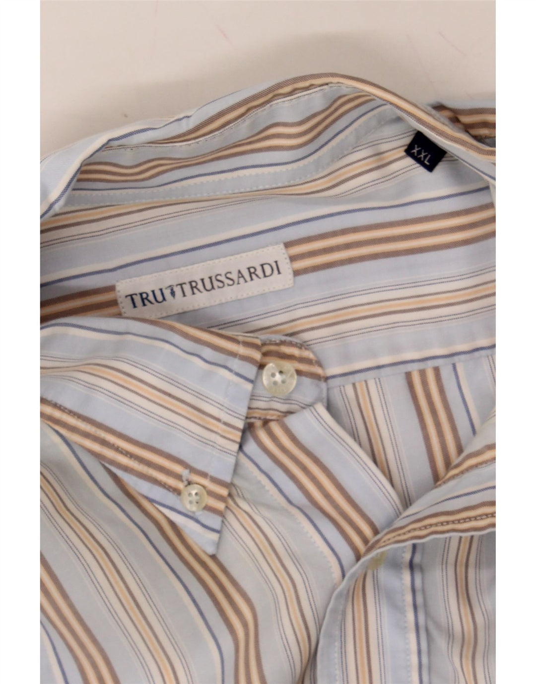 TRUSSARDI Mens Shirt 2XL Blue Striped Cotton Vintage Trussardi and Second-Hand Trussardi from Messina Hembry 