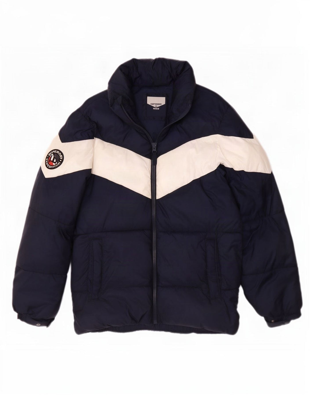 Superdry Polstret jakke til mænd UK 36 Small Navy Blue Colourblock Polyester