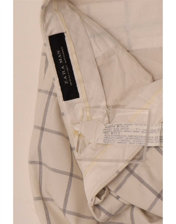 Zara Herre Slim Chino Bukser EU 40 Medium W31 L33 Hvid Ternet polyester