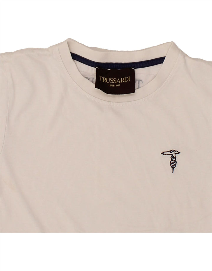 TRUSSARDI Boys T-Shirt Top 11-12 Years White Cotton Vintage Trussardi and Second-Hand Trussardi from Messina Hembry 