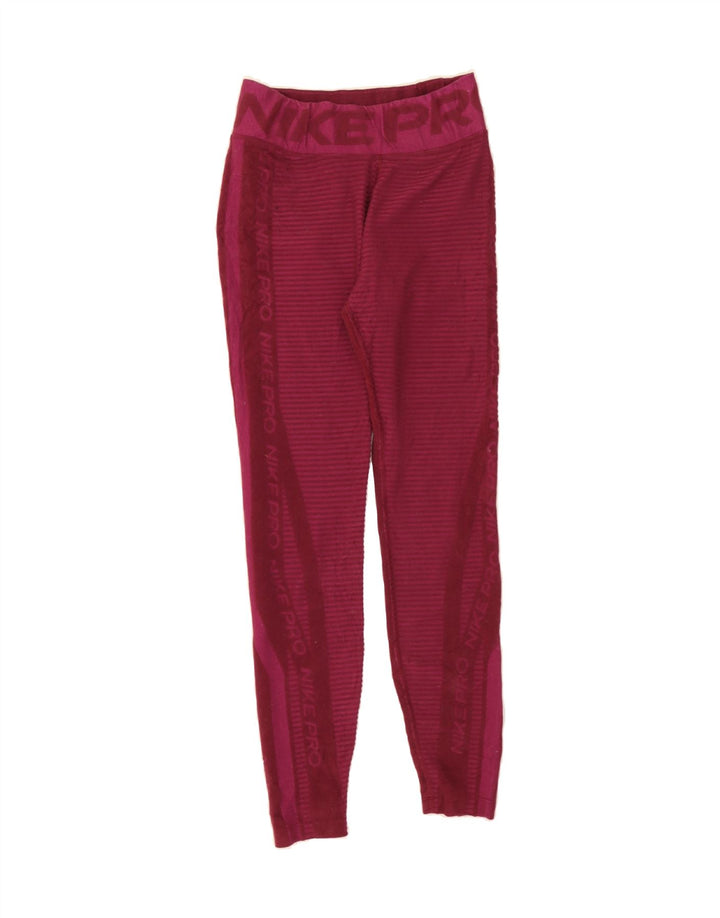 NIKE Womens Graphic Leggings UK 8 Small  Burgundy Pinstripe Polyester Vintage Nike and Second-Hand Nike from Messina Hembry 