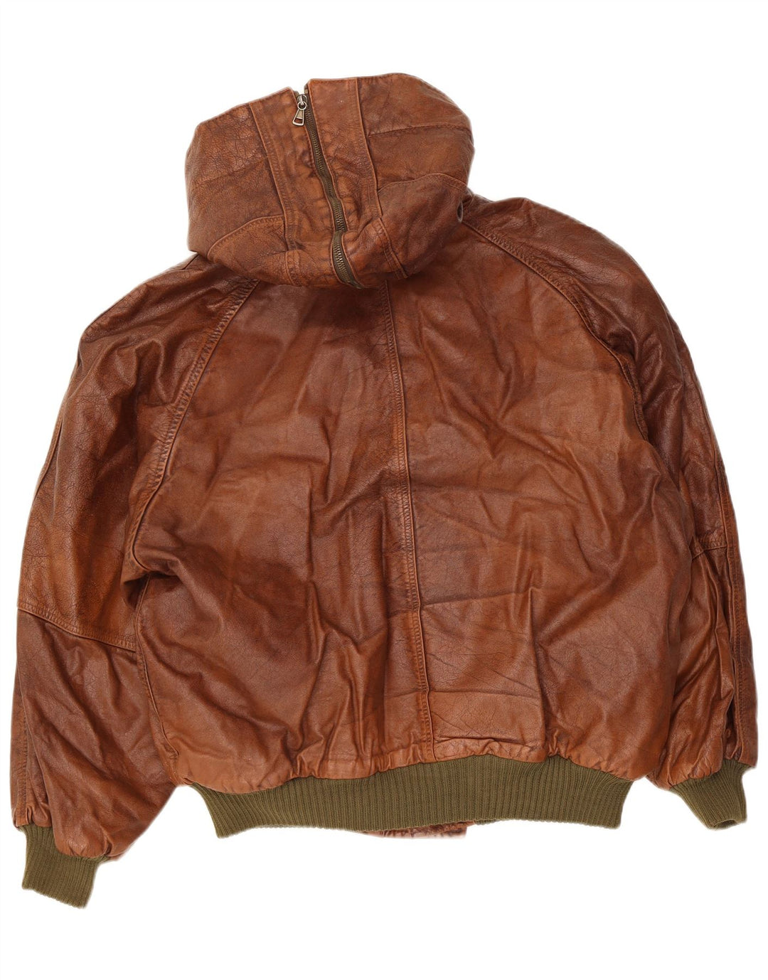 Charro Herre Hooded Læderjakke UK 40 Large Brown Colourblock Læder