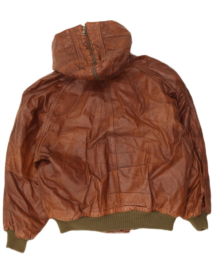 Charro Herre Hooded Læderjakke UK 40 Large Brown Colourblock Læder