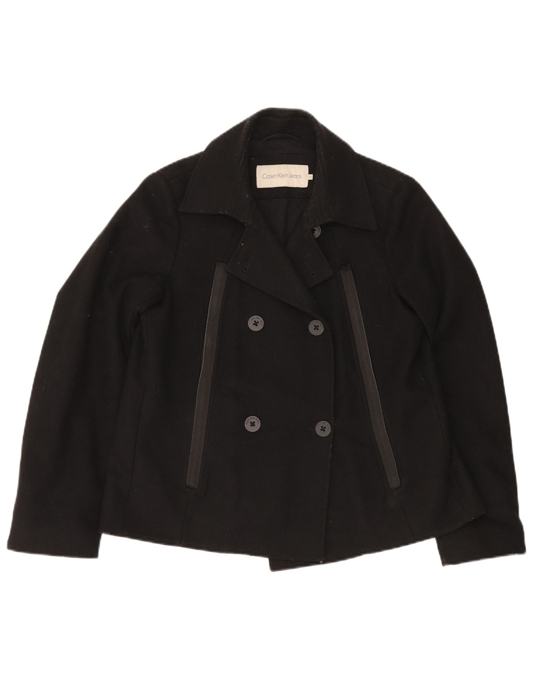 CALVIN KLEIN JEANS Dame Ærtefrakke UK 14 Medium Sort Uld