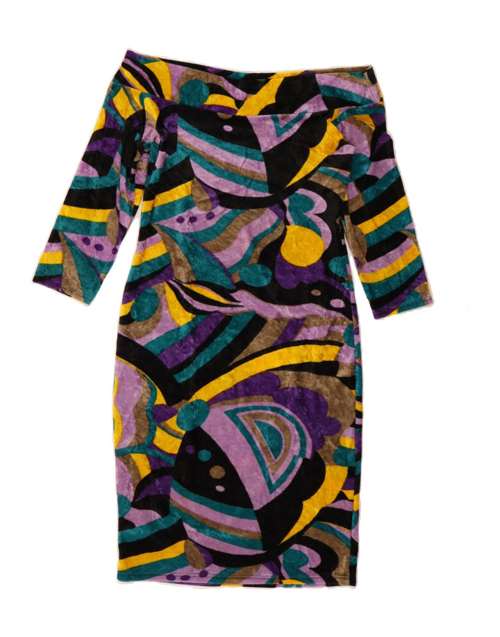 VINTAGE Womens 3/4 Sleeve Off Shoulder Dress UK 8 Small Multicoloured Vintage Vintage and Second-Hand Vintage from Messina Hembry 