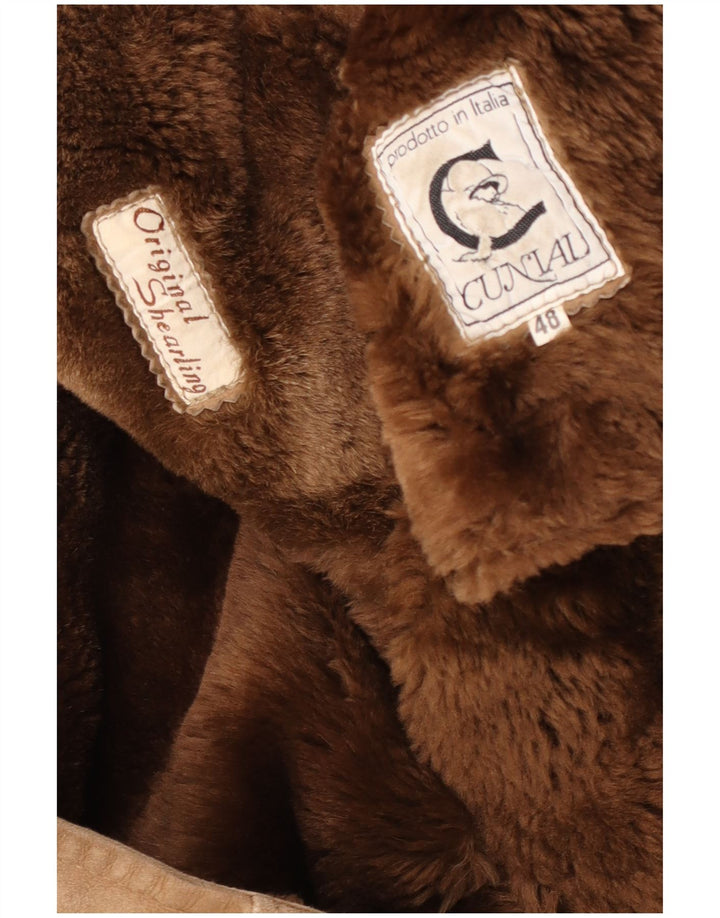 Vintage Shearling-jakke til mænd IT 48 Medium brunt læder