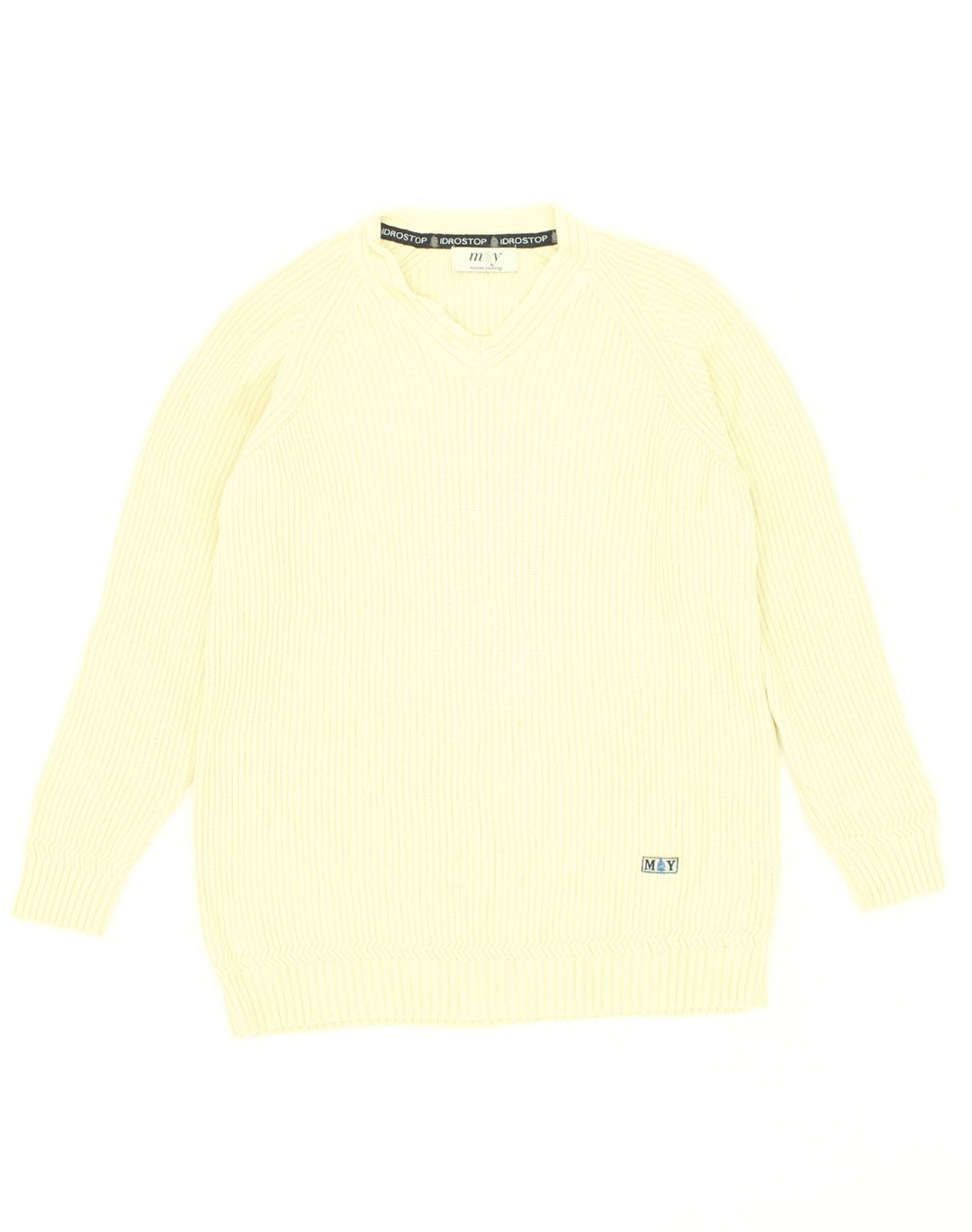 MARINA YACHTING Mens V-Neck Jumper Sweater Small Yellow Cotton | Vintage Marina Yachting | Thrift | Second-Hand Marina Yachting | Used Clothing | Messina Hembry 