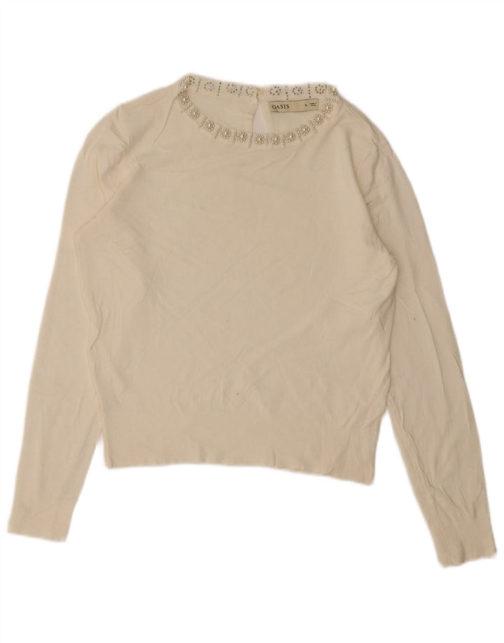 Oasis Dame Boat Neck Jumper Sweater UK 14 Medium White Viscose