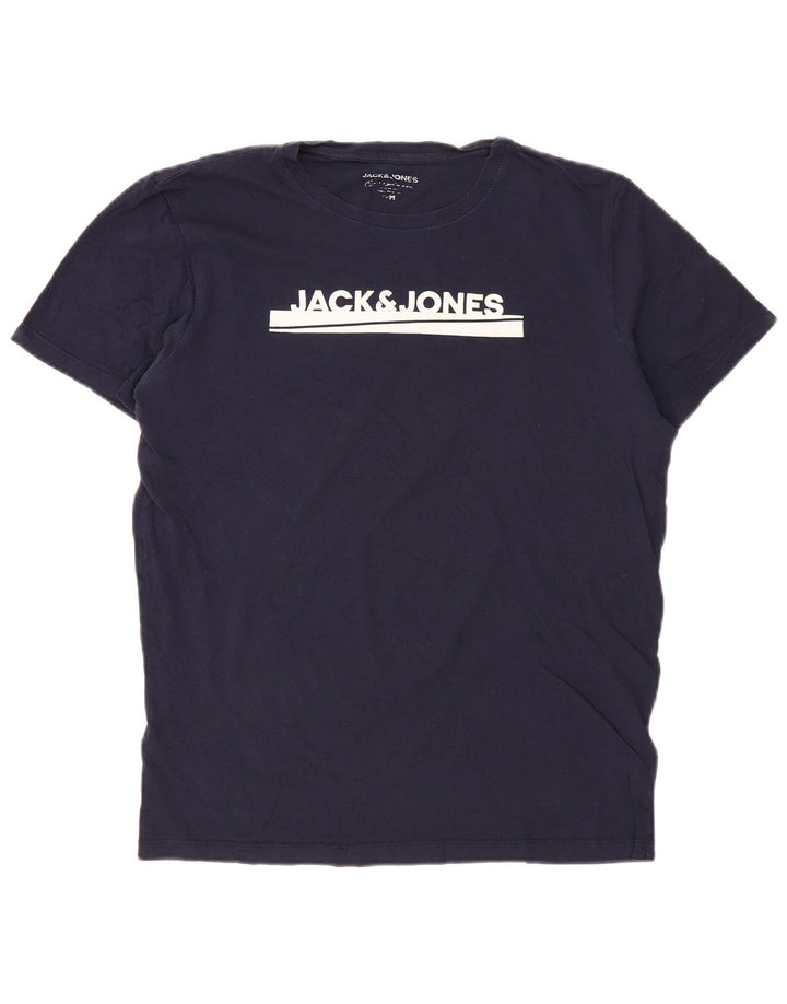 JACK & JONES Herre grafisk T-shirt top mellem marineblå bomuld