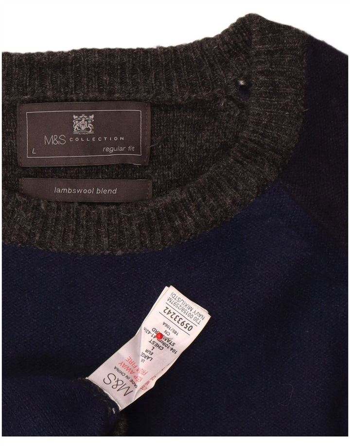 Marks & Spencer Herre sweater med rund hals, stor marineblå farveblok