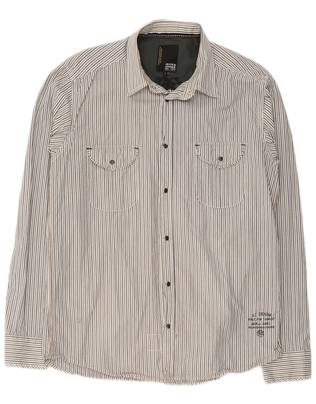 Jack & Jones Herre grafisk skjorte Stor grå stribet bomuld