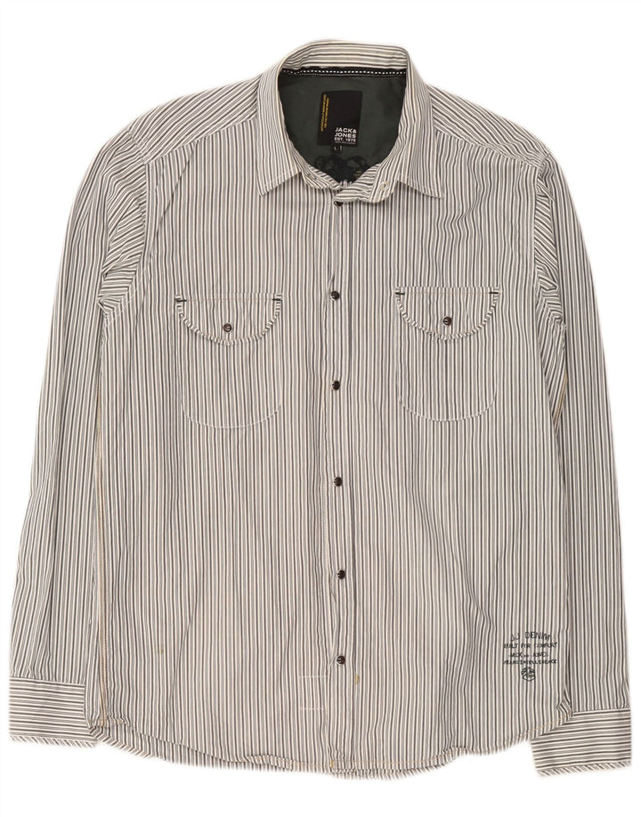 Jack & Jones Herre grafisk skjorte Stor grå stribet bomuld