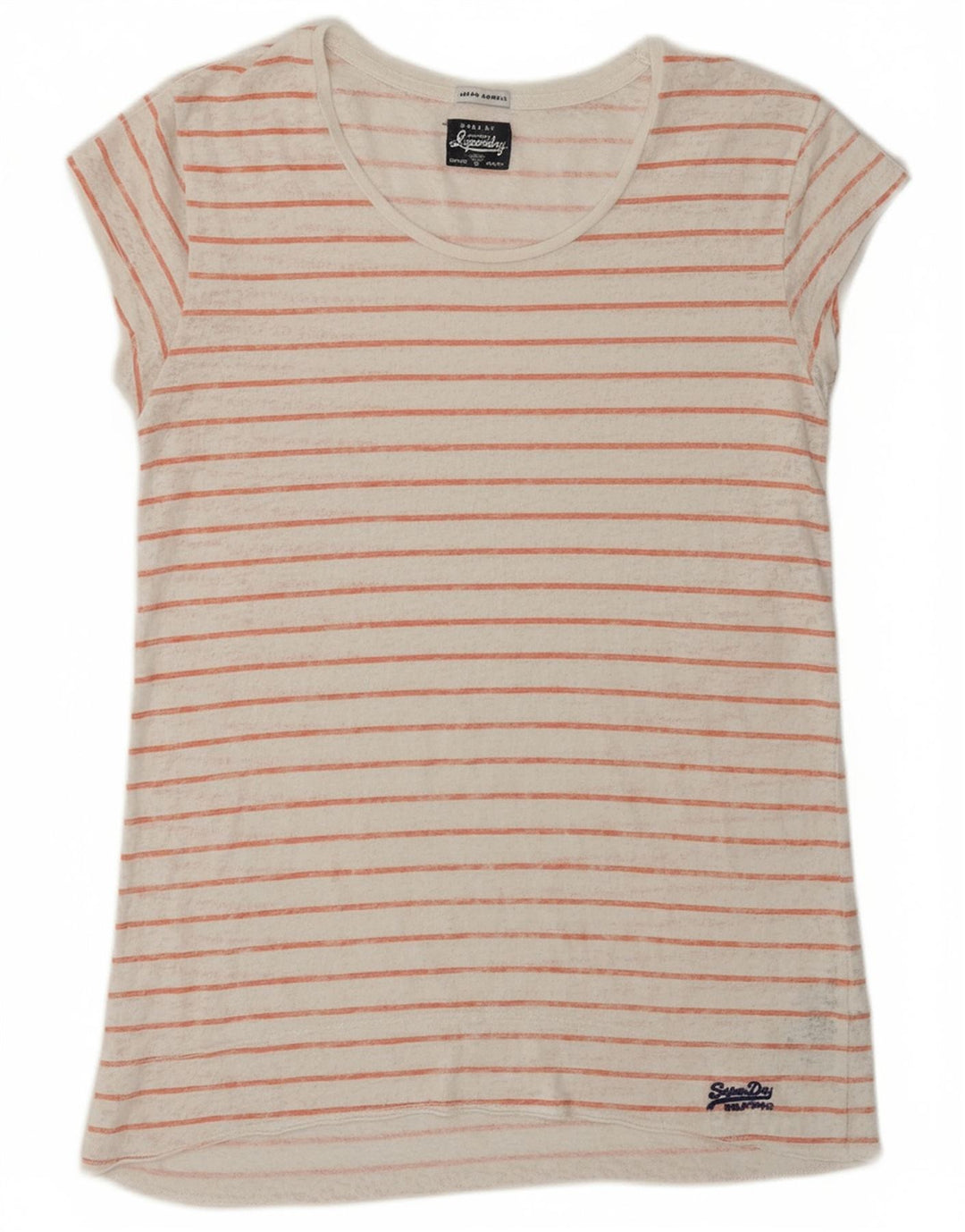 SUPERDRY Womens T-Shirt Top UK 6 XS Off White Striped Polyester