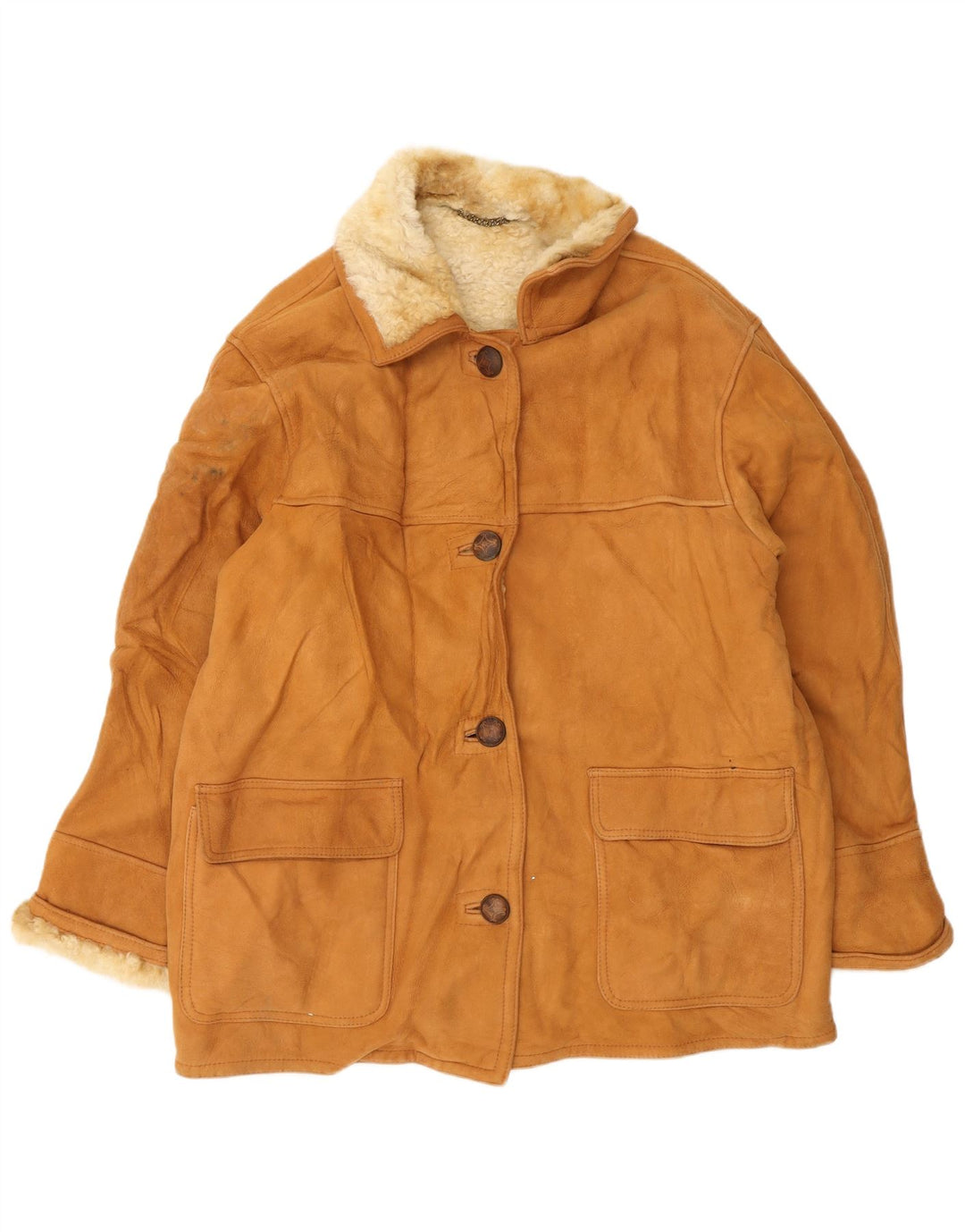 Vintage Dame Shearling Jacket IT 46 Stor brunt læder