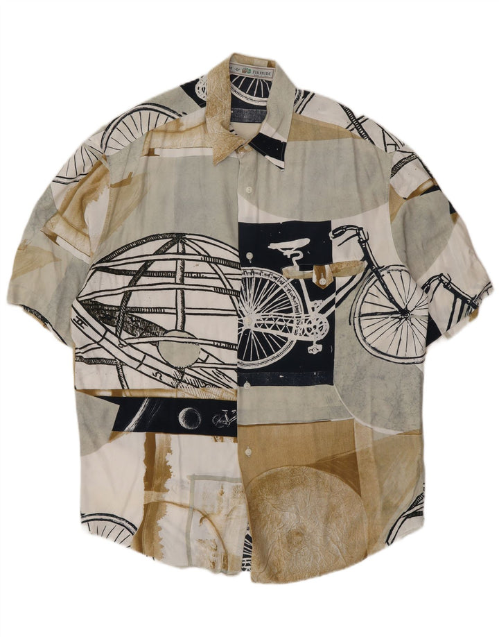 Vintage Kortærmet Herreskjorte Stor flerfarvet Patchwork Viscose
