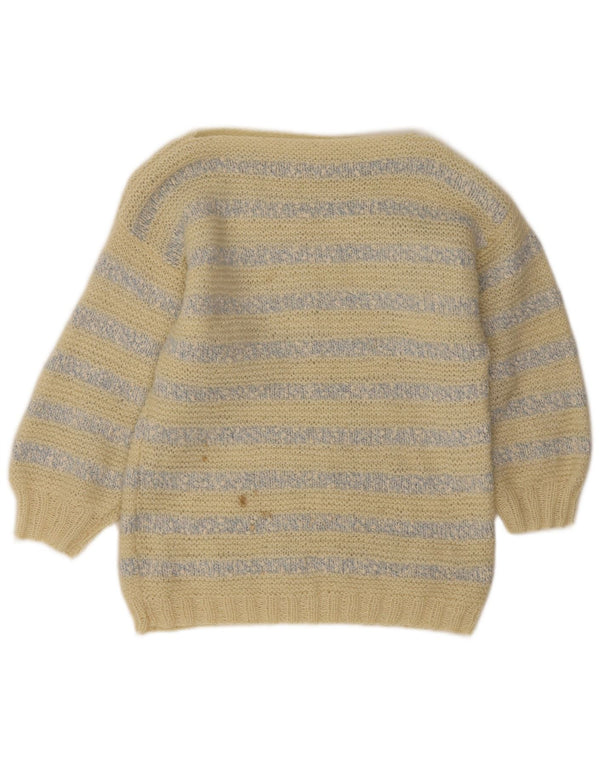 Vintage Dame Boat Neck Jumper Sweater UK 14 Medium Gul Stribet