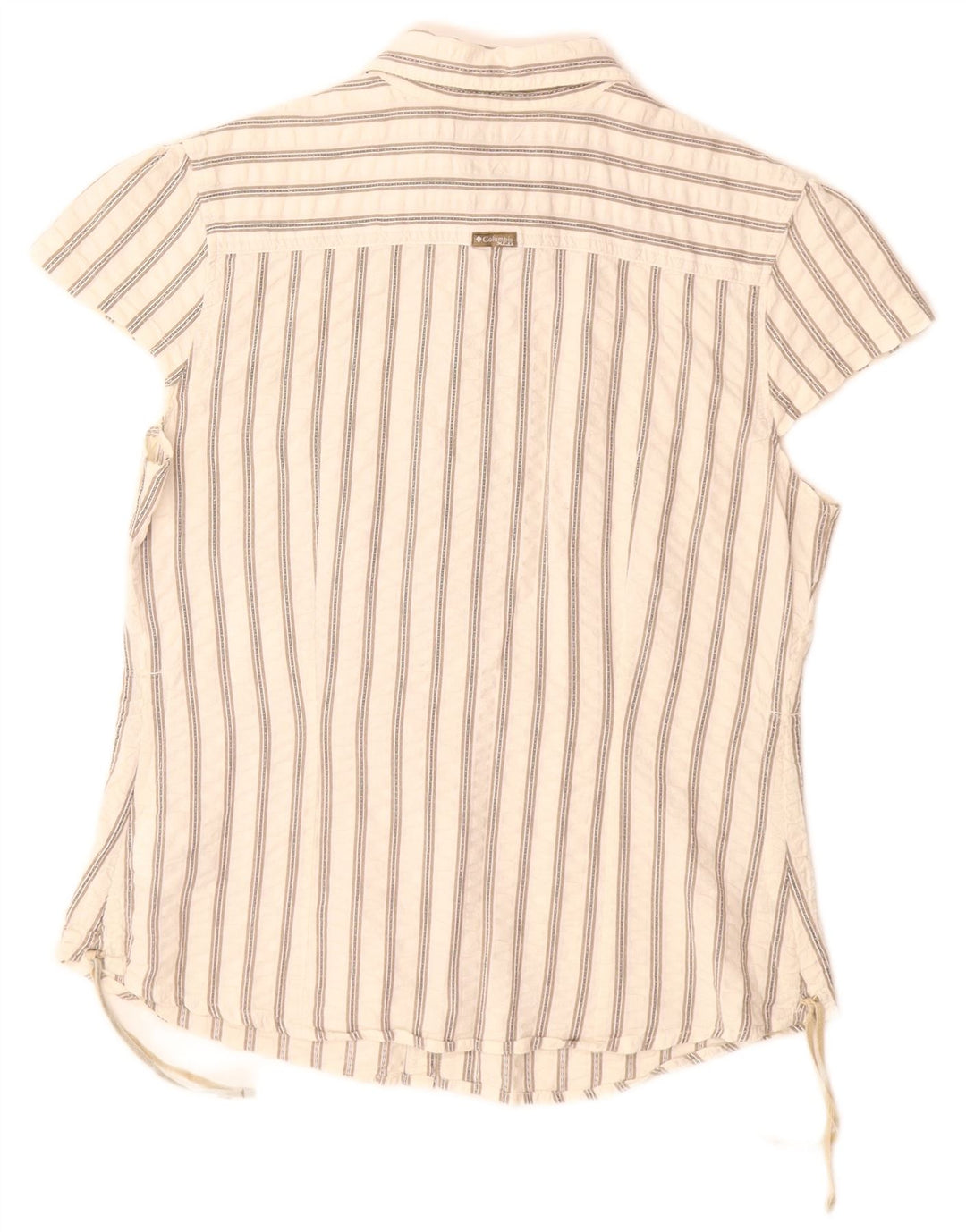 COLUMBIA Kortærmet skjorte til kvinder UK 14 Stor hvid stribet bomuld