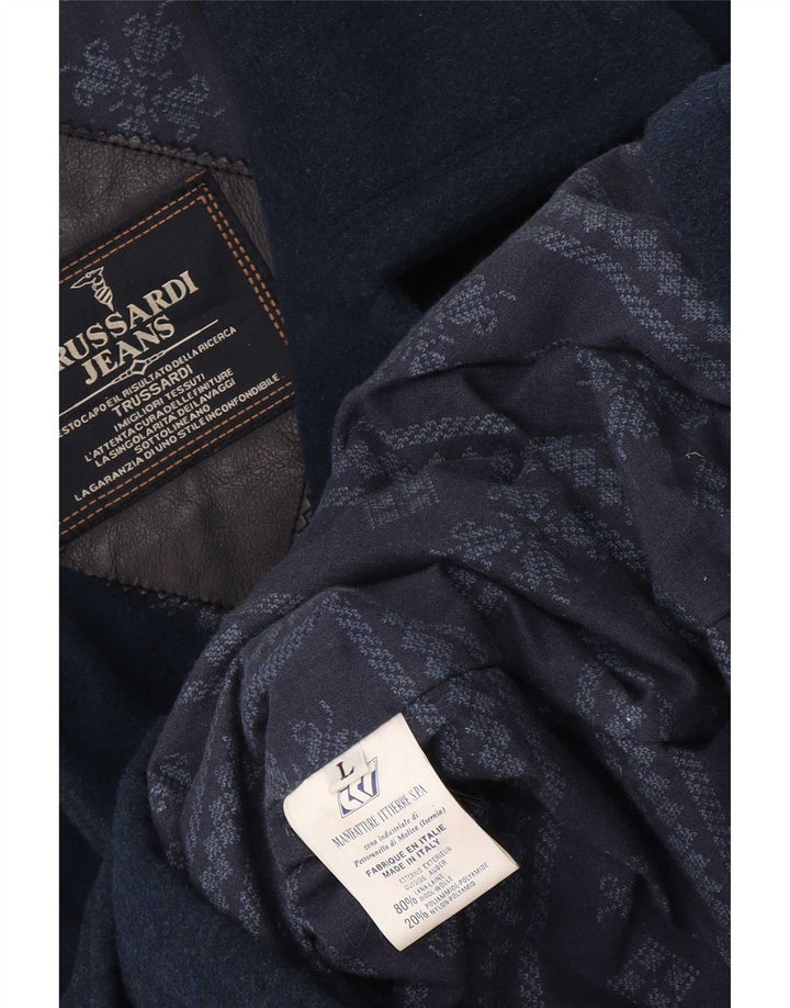 Trussardi Jeans Herre Overfrakke UK 40 Large Navy Blue Wool