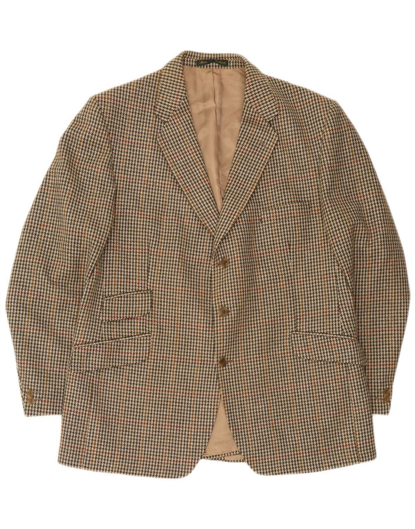 DONEGAL Herre 3-knaps blazerjakke UK 46 3XL Beige Houndstooth Ny uld