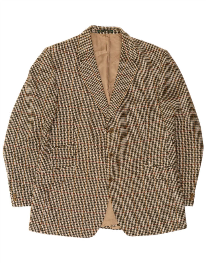 DONEGAL Herre 3-knaps blazerjakke UK 46 3XL Beige Houndstooth Ny uld