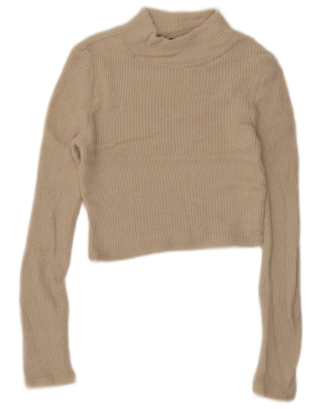 Zara Womens Crop Turtle Neck Jumper Sweater UK 8 Small Beige Polyamid