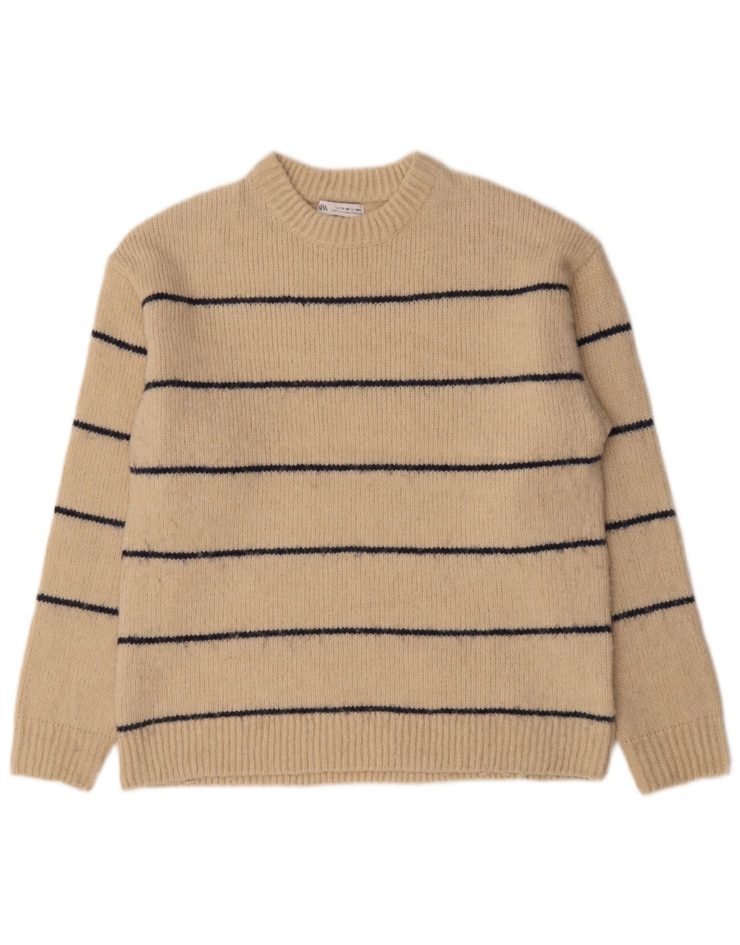 Zara drenge sweater med rund hals 13-14 år Beige stribet polyester