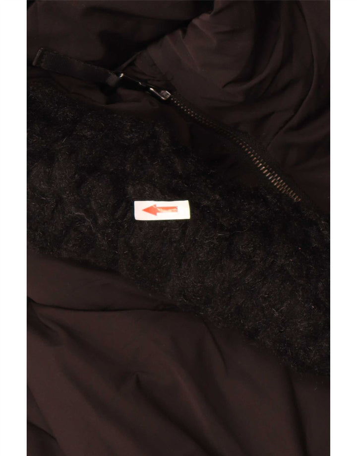Zara Dame Hætte Polstret Frakke UK 10 Small Black Polyester