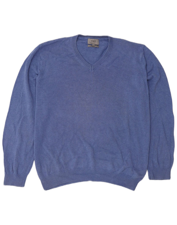 Marks & Spencer Herre V-hals sweater XL Blå Bomuld