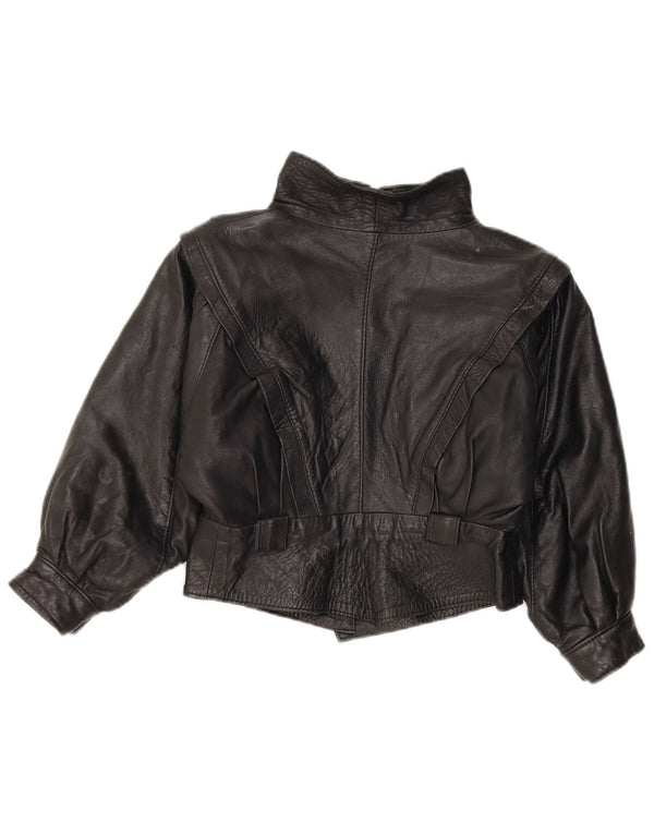 Vintage Pige Læderjakke 7-8 År Medium Sort Læder
