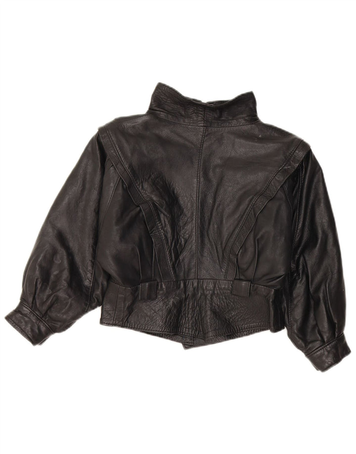 Vintage Pige Læderjakke 7-8 År Medium Sort Læder
