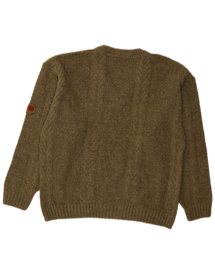 Vintage Herre V-hals sweater Medium Khaki Akryl